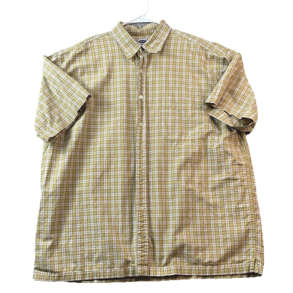 Old Navy Men's 2XL Plaid Short Sleeve Button Up Shirt Yellow Red Black Side Vent